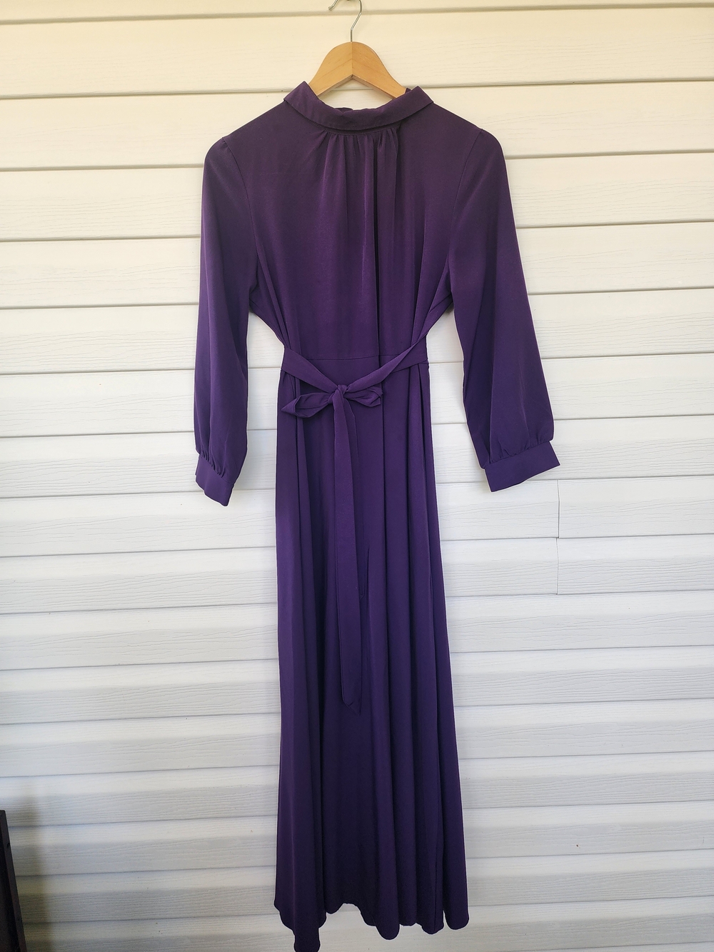 Purple Long Sleeve Maxi Dress with Tie Waist